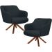 Kit 02 Poltronas Decorativa Base Giratória de Madeira Jade D02 Linho Chumbo C-465 - Lyam Decor