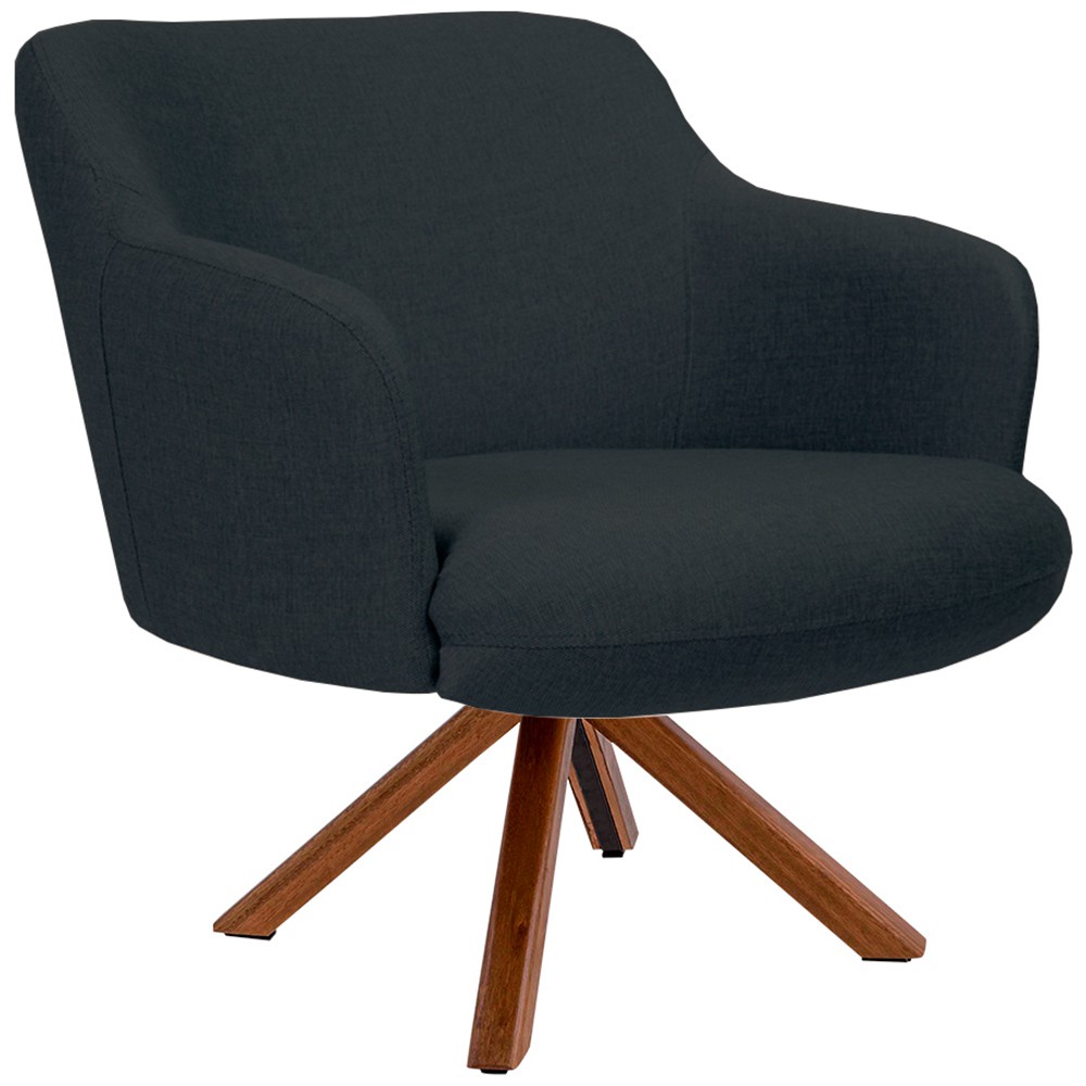 Kit 02 Poltronas Decorativa Base Giratória de Madeira Jade D02 Linho Chumbo C-465 - Lyam Decor