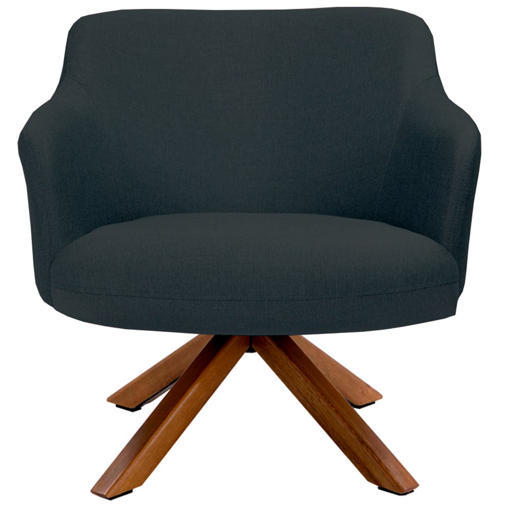 Kit 02 Poltronas Decorativa Base Giratória de Madeira Jade D02 Linho Chumbo C-465 - Lyam Decor