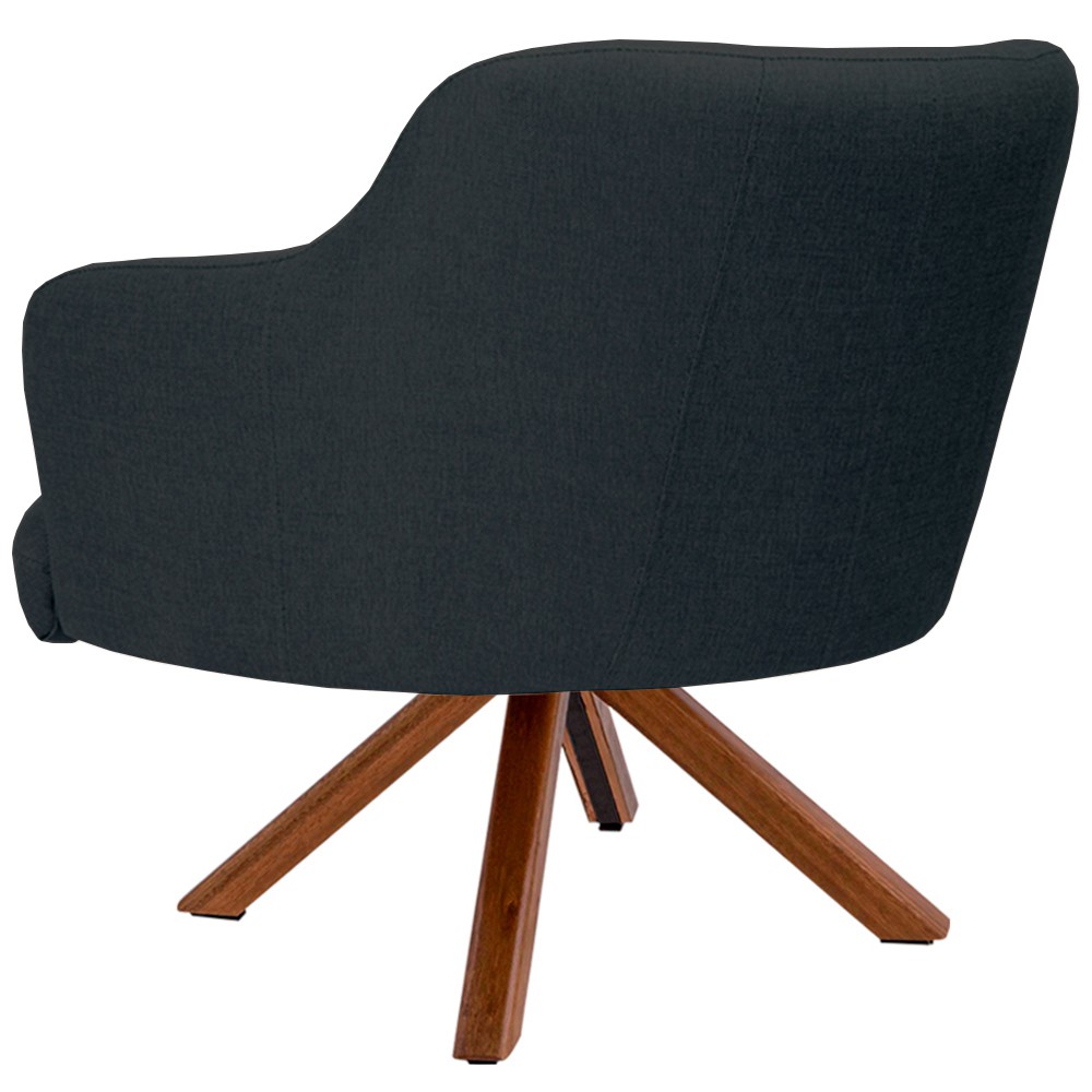 Kit 02 Poltronas Decorativa Base Giratória de Madeira Jade D02 Linho Chumbo C-465 - Lyam Decor