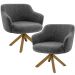 Kit 02 Poltronas Decorativa Base Giratória de Madeira Jade D02 Linho Chumbo C-469 - Lyam Decor