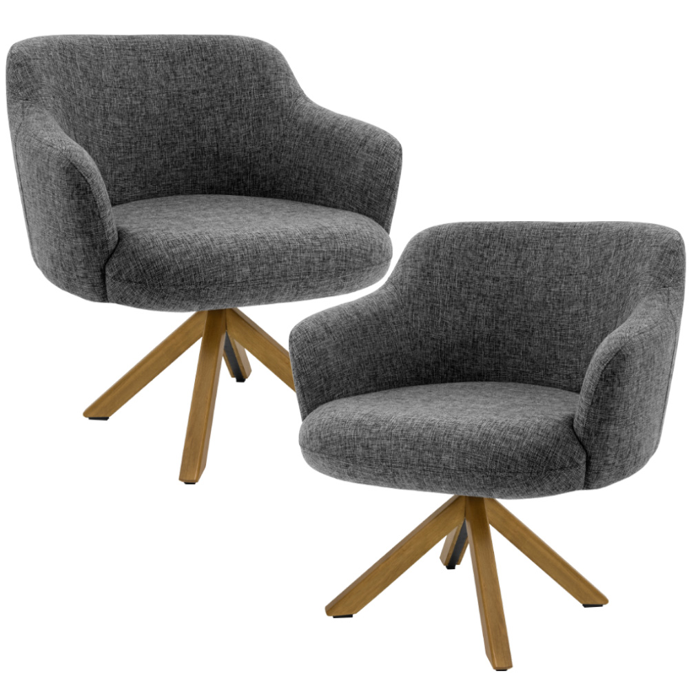 Kit 02 Poltronas Decorativa Base Giratória de Madeira Jade D02 Linho Chumbo C-469 - Lyam Decor