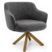 Kit 02 Poltronas Decorativa Base Giratória de Madeira Jade D02 Linho Chumbo C-469 - Lyam Decor