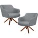 Kit 02 Poltronas Decorativa Base Giratória de Madeira Jade D02 Linho Cinza C-416 - Lyam Decor