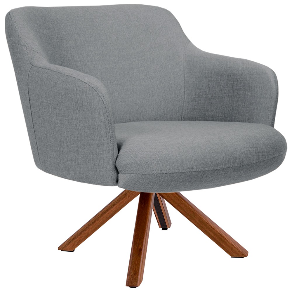 Kit 02 Poltronas Decorativa Base Giratória de Madeira Jade D02 Linho Cinza C-416 - Lyam Decor