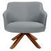 Kit 02 Poltronas Decorativa Base Giratória de Madeira Jade D02 Linho Cinza C-416 - Lyam Decor