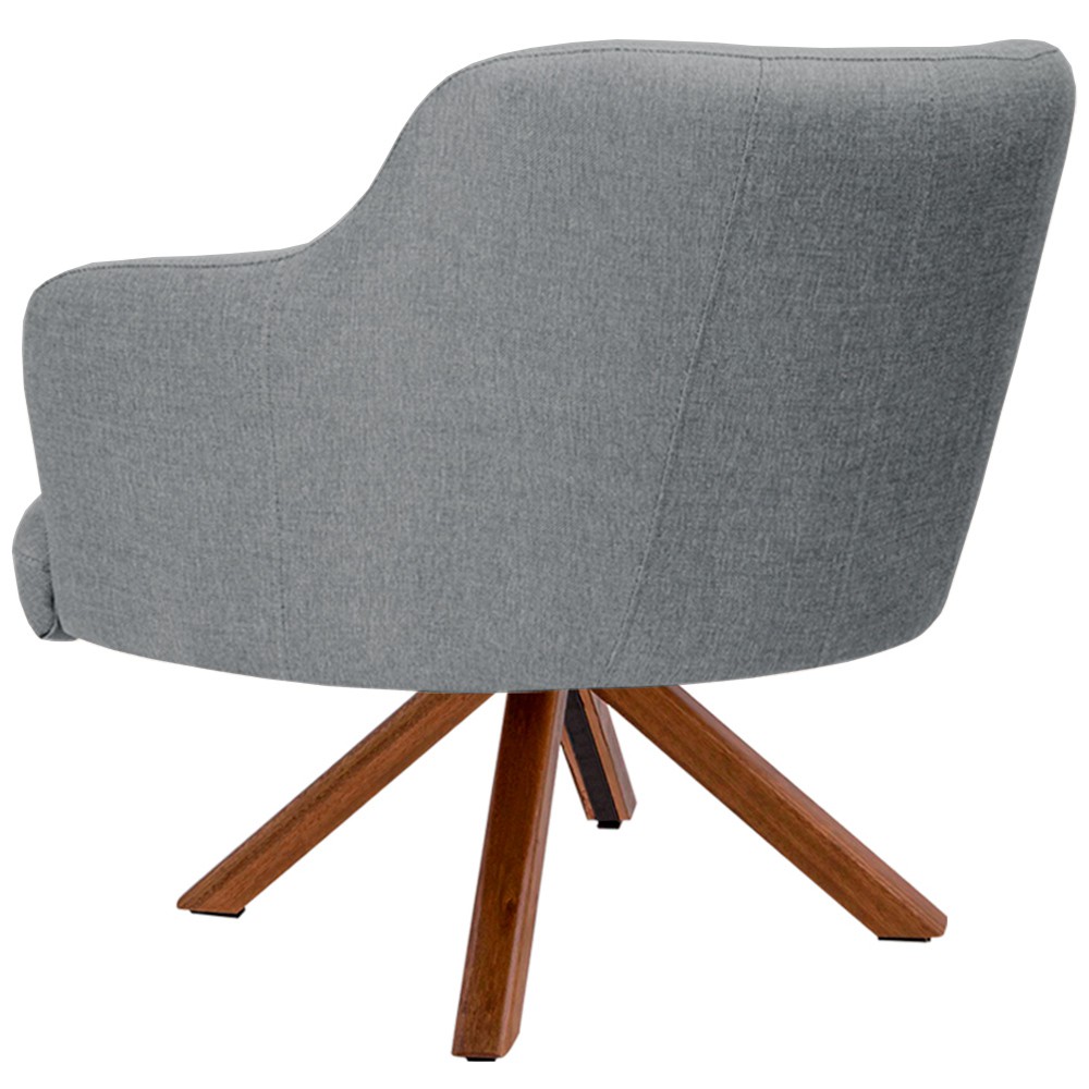 Kit 02 Poltronas Decorativa Base Giratória de Madeira Jade D02 Linho Cinza C-416 - Lyam Decor