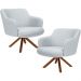 Kit 02 Poltronas Decorativa Base Giratória de Madeira Jade D02 Linho Cinza D-315 - Lyam Decor