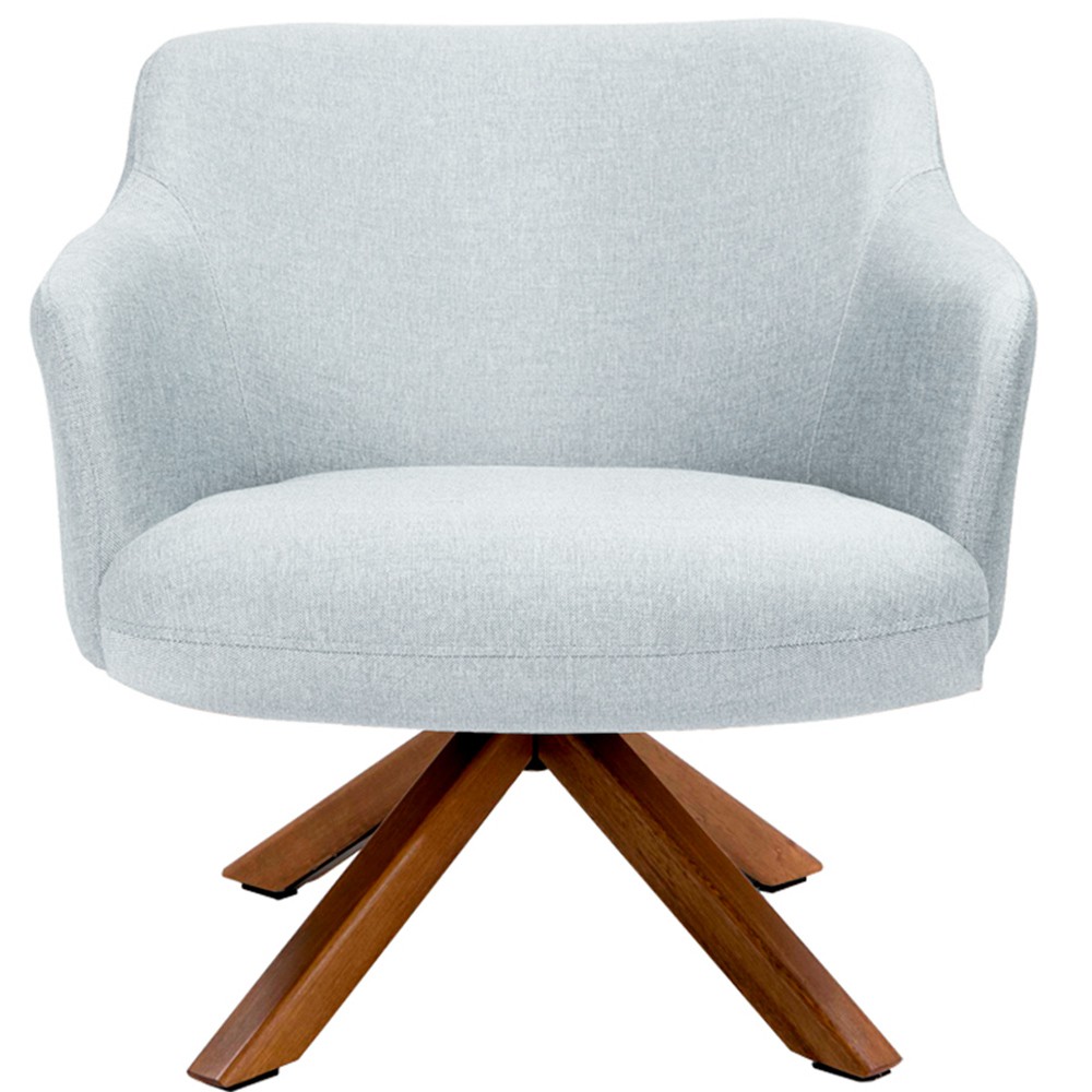 Kit 02 Poltronas Decorativa Base Giratória de Madeira Jade D02 Linho Cinza D-315 - Lyam Decor