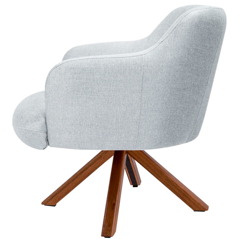 Kit 02 Poltronas Decorativa Base Giratória de Madeira Jade D02 Linho Cinza D-315 - Lyam Decor