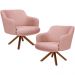 Kit 02 Poltronas Decorativa Base Giratória de Madeira Jade D02 Linho Rosa C-105 - Lyam Decor
