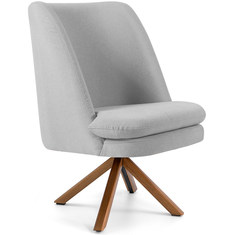 Kit 02 Poltronas Decorativa Base Giratória de Madeira Pérsia D02 Linho Cinza C-315 - Lyam Decor