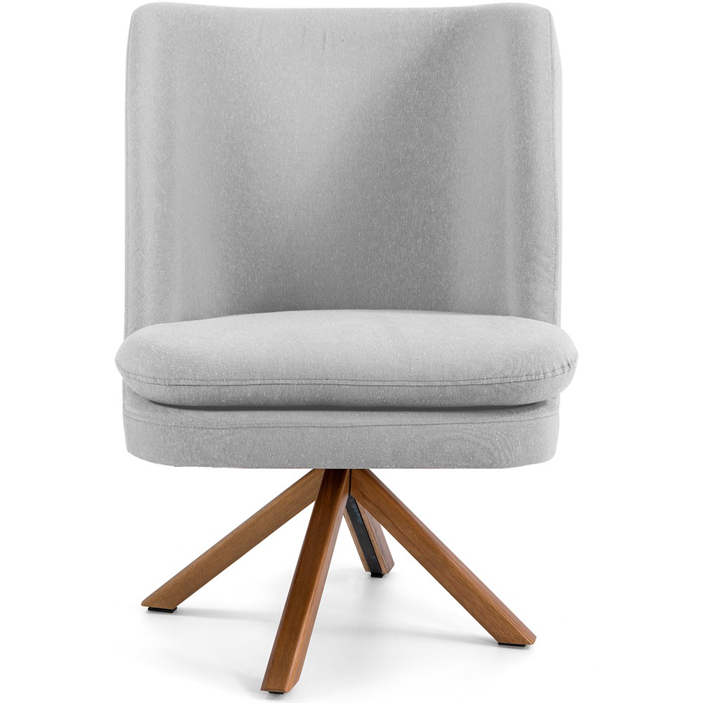 Kit 02 Poltronas Decorativa Base Giratória de Madeira Pérsia D02 Linho Cinza C-315 - Lyam Decor