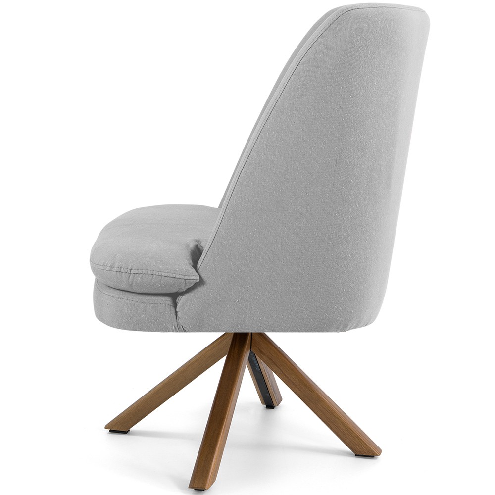 Kit 02 Poltronas Decorativa Base Giratória de Madeira Pérsia D02 Linho Cinza C-315 - Lyam Decor