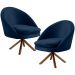 Kit 02 Poltronas Decorativa Base Giratória de Madeira Rafa D02 Veludo Azul Oxford B-304 - Lyam Decor