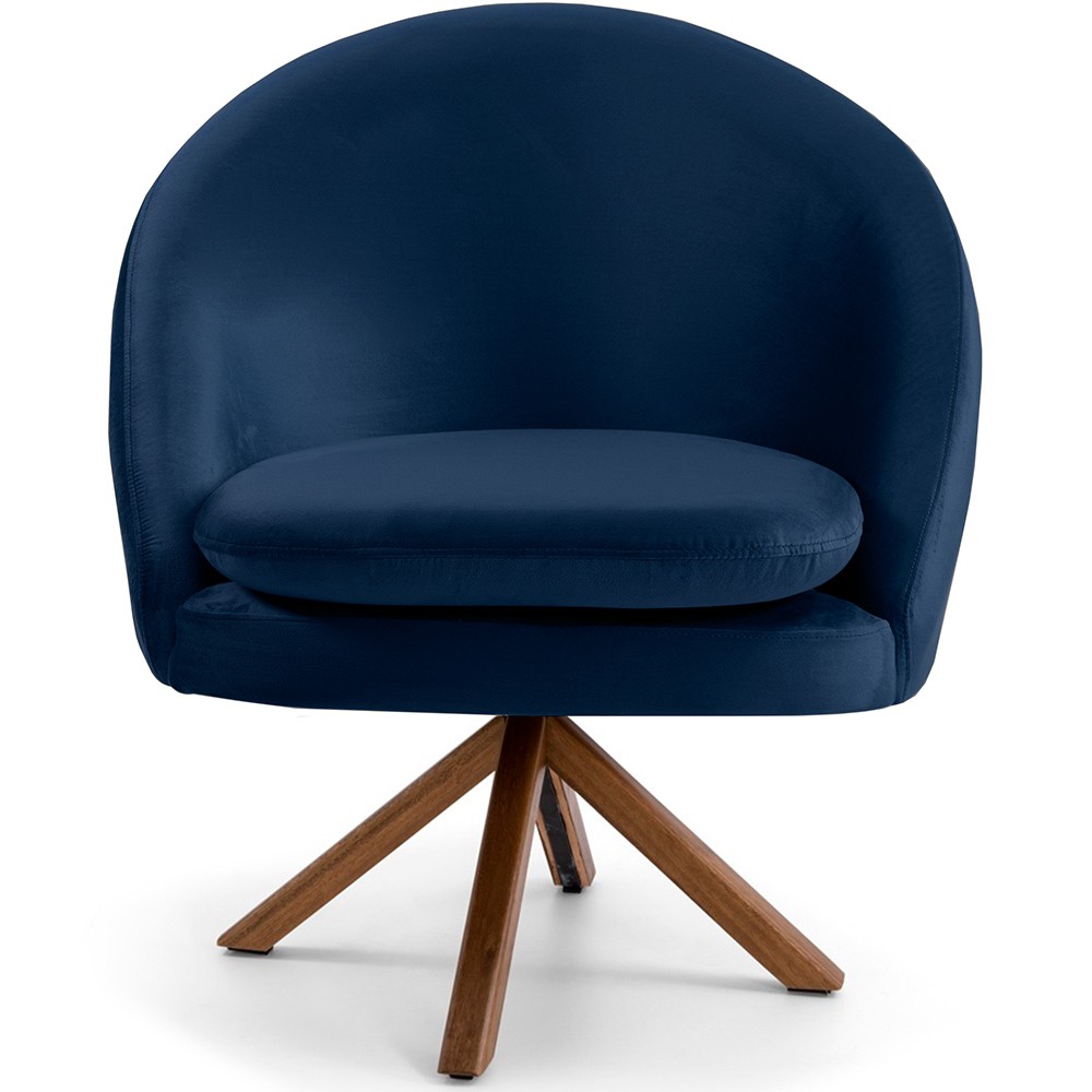 Kit 02 Poltronas Decorativa Base Giratória de Madeira Rafa D02 Veludo Azul Oxford B-304 - Lyam Decor