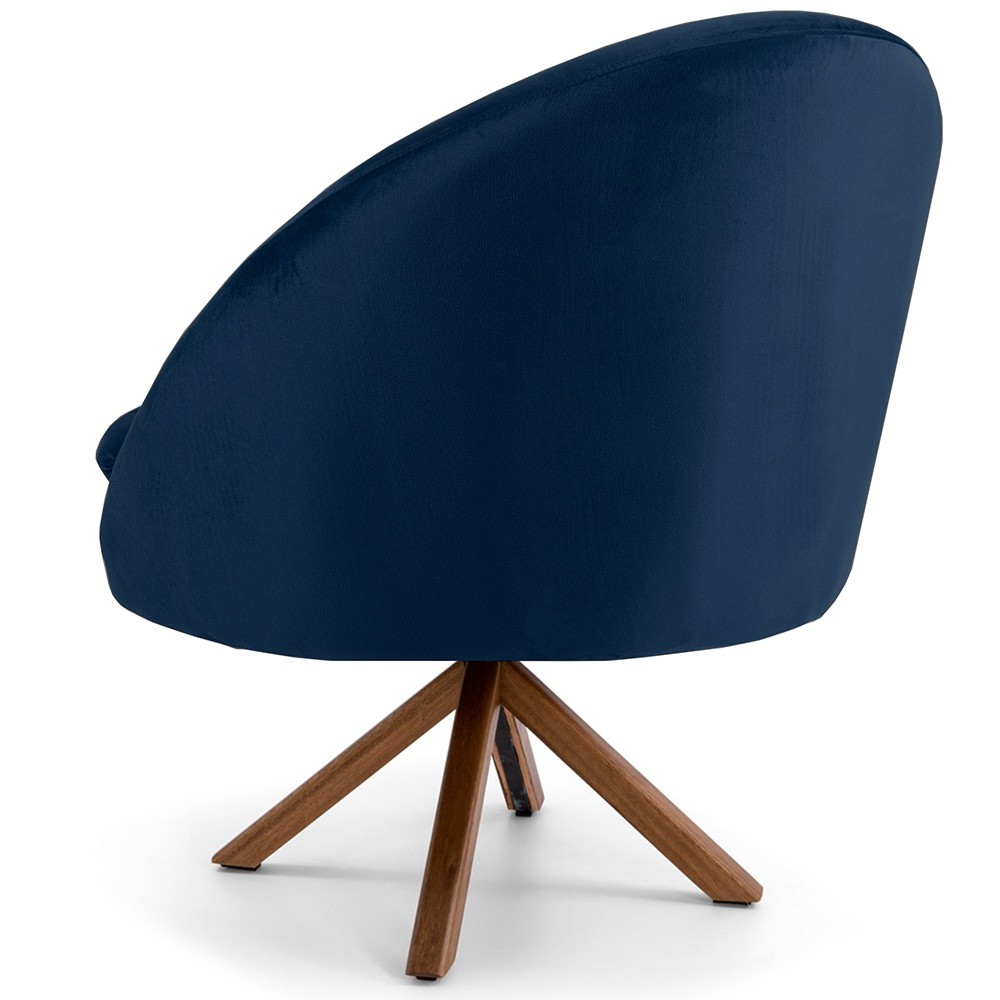 Kit 02 Poltronas Decorativa Base Giratória de Madeira Rafa D02 Veludo Azul Oxford B-304 - Lyam Decor