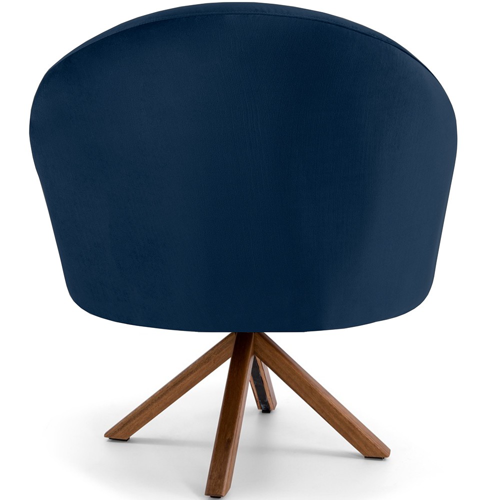Kit 02 Poltronas Decorativa Base Giratória de Madeira Rafa D02 Veludo Azul Oxford B-304 - Lyam Decor