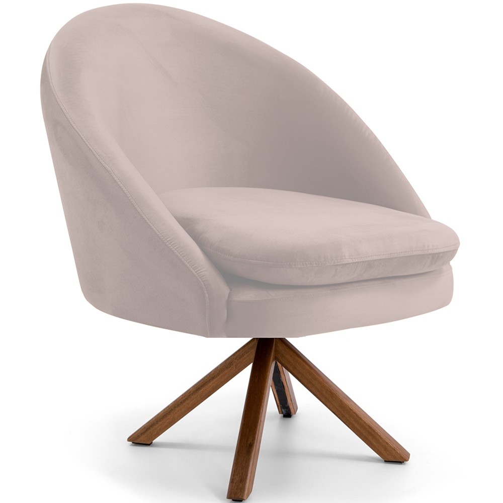 Kit 02 Poltronas Decorativa Base Giratória de Madeira Rafa D02 Veludo Bege C-309 - Lyam Decor