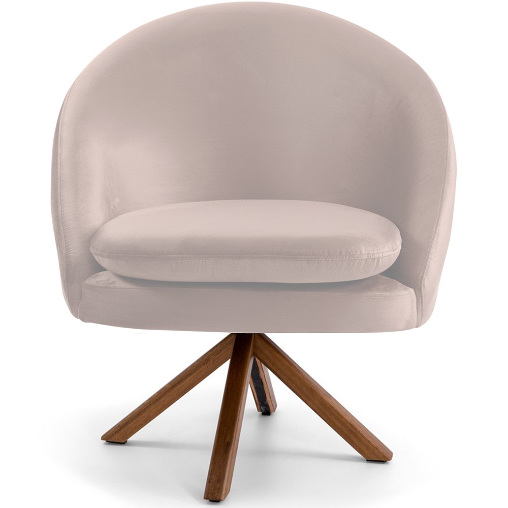 Kit 02 Poltronas Decorativa Base Giratória de Madeira Rafa D02 Veludo Bege C-309 - Lyam Decor