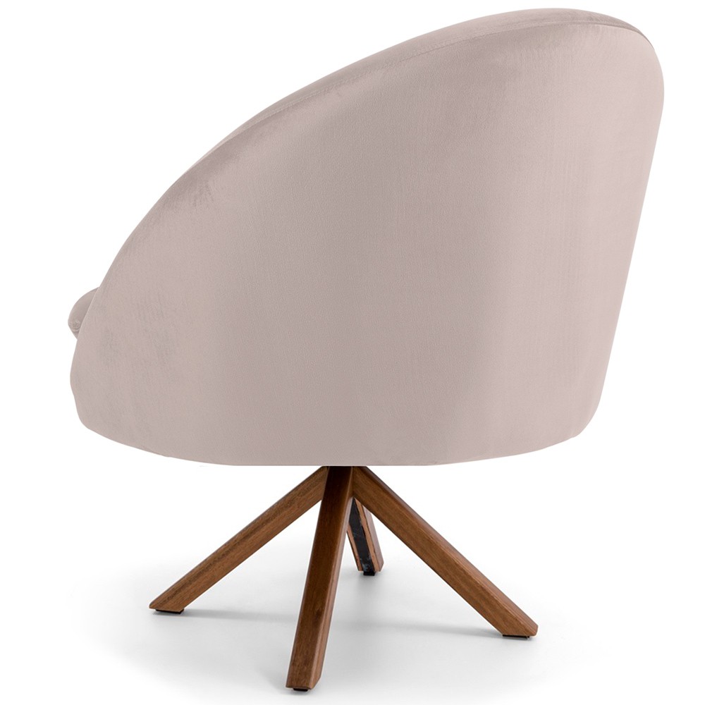 Kit 02 Poltronas Decorativa Base Giratória de Madeira Rafa D02 Veludo Bege C-309 - Lyam Decor