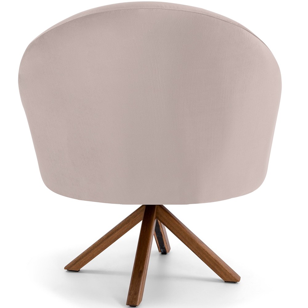 Kit 02 Poltronas Decorativa Base Giratória de Madeira Rafa D02 Veludo Bege C-309 - Lyam Decor