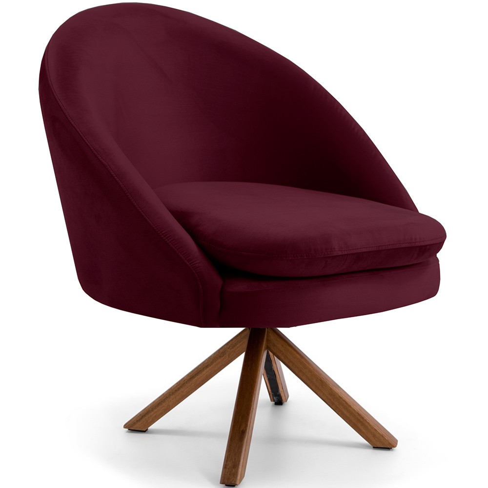 Kit 02 Poltronas Decorativa Base Giratória de Madeira Rafa D02 Veludo Marsala B-278 - Lyam Decor