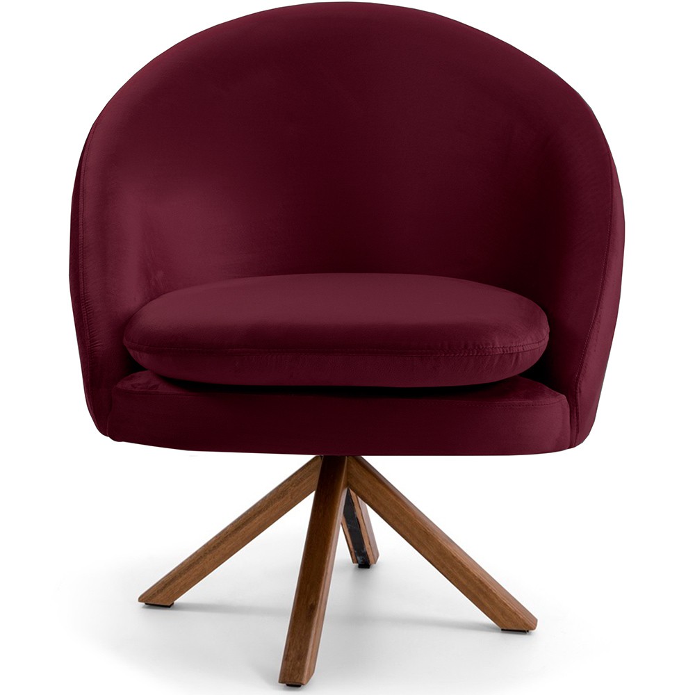 Kit 02 Poltronas Decorativa Base Giratória de Madeira Rafa D02 Veludo Marsala B-278 - Lyam Decor