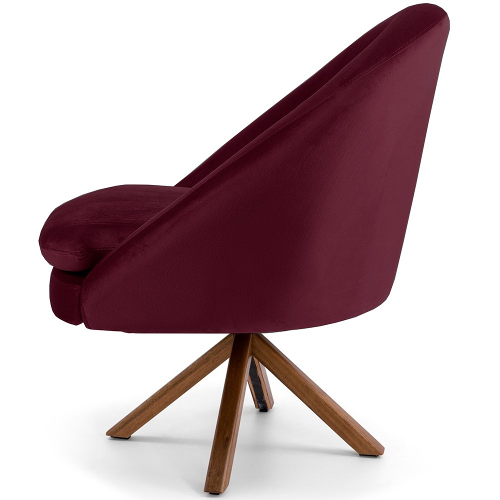 Kit 02 Poltronas Decorativa Base Giratória de Madeira Rafa D02 Veludo Marsala B-278 - Lyam Decor