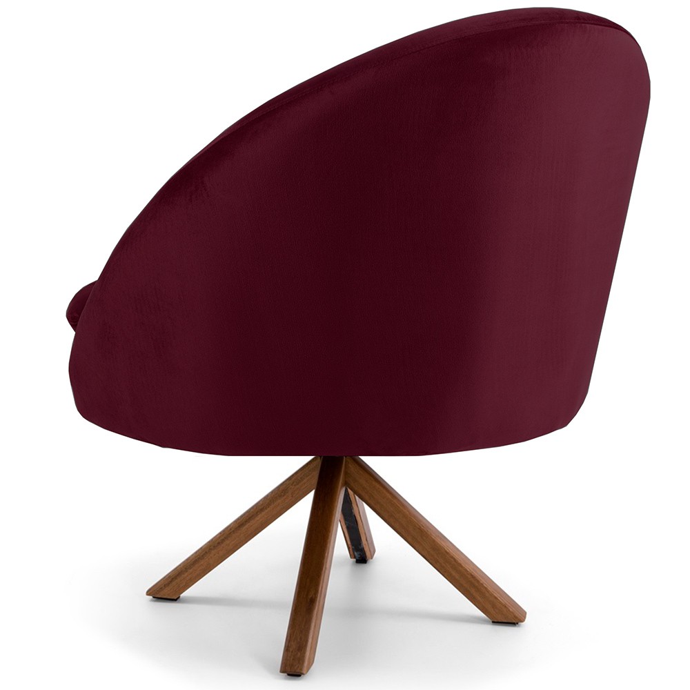 Kit 02 Poltronas Decorativa Base Giratória de Madeira Rafa D02 Veludo Marsala B-278 - Lyam Decor