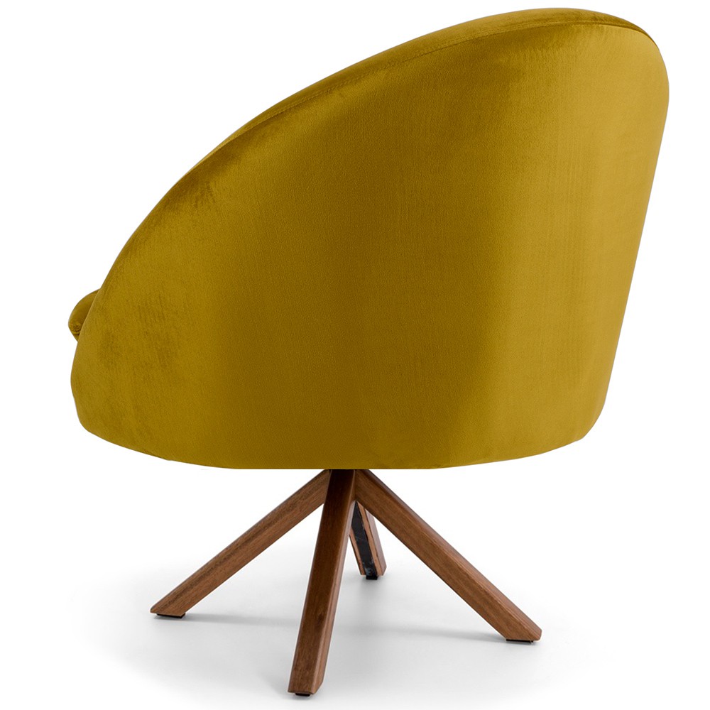 Kit 02 Poltronas Decorativa Base Giratória de Madeira Rafa D02 Veludo Mostarda B-279 - Lyam Decor