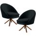 Kit 02 Poltronas Decorativa Base Giratória de Madeira Rafa D02 Veludo Preto B-300 - Lyam Decor