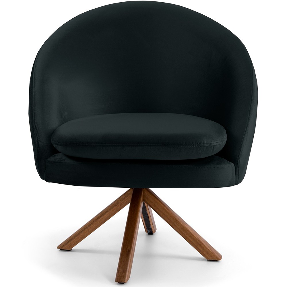 Kit 02 Poltronas Decorativa Base Giratória de Madeira Rafa D02 Veludo Preto B-300 - Lyam Decor