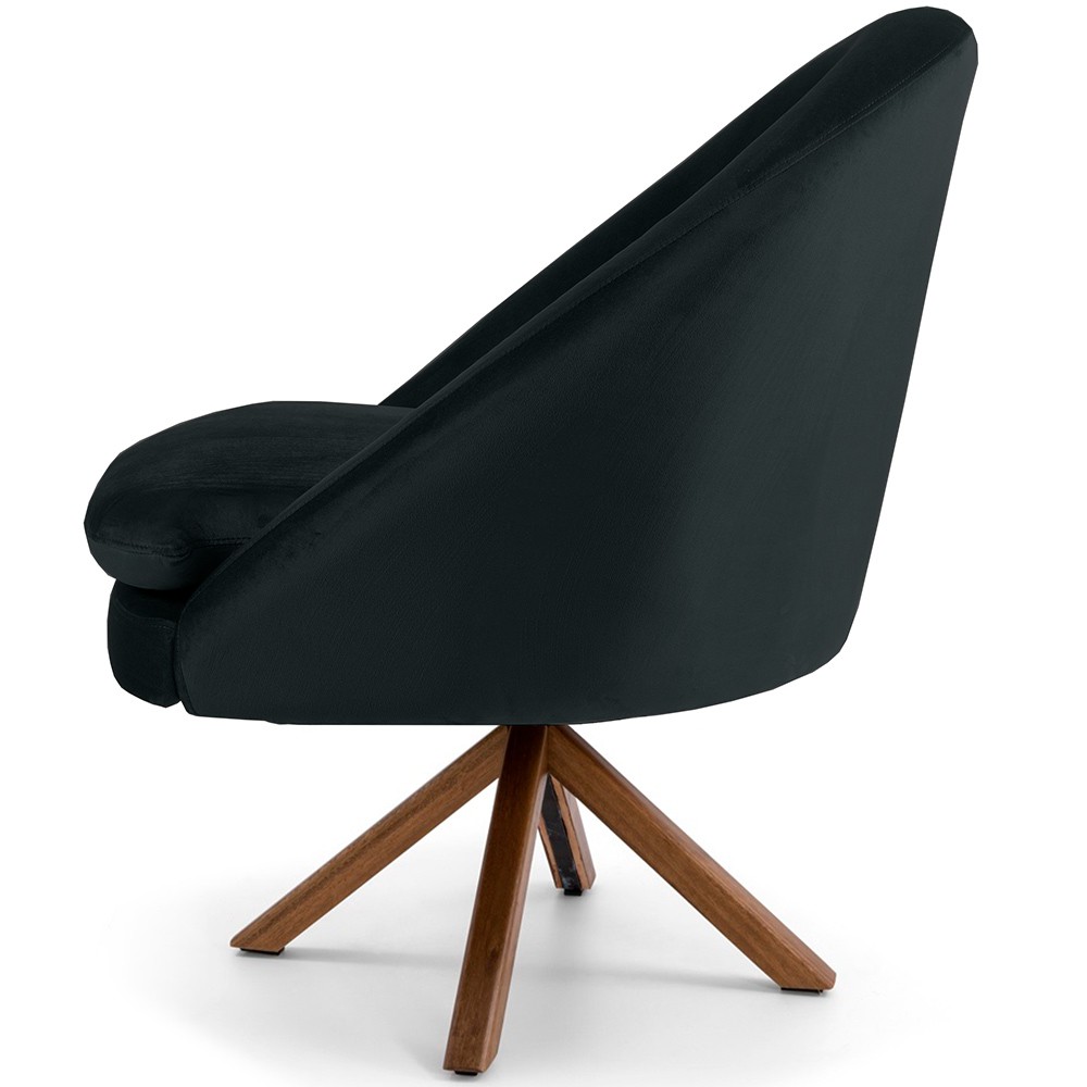 Kit 02 Poltronas Decorativa Base Giratória de Madeira Rafa D02 Veludo Preto B-300 - Lyam Decor
