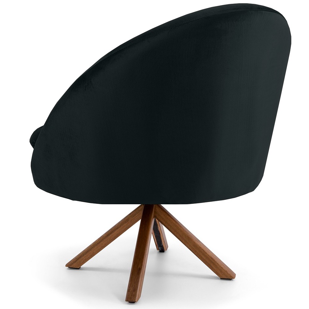 Kit 02 Poltronas Decorativa Base Giratória de Madeira Rafa D02 Veludo Preto B-300 - Lyam Decor