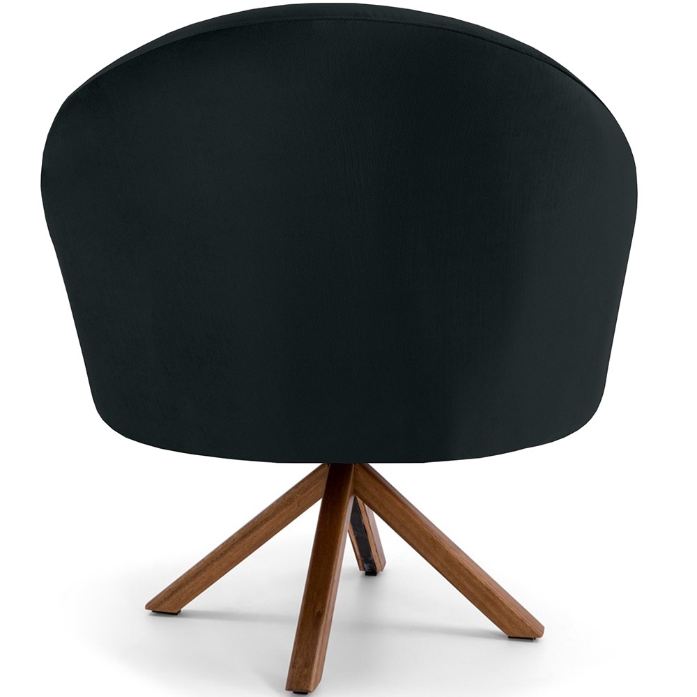 Kit 02 Poltronas Decorativa Base Giratória de Madeira Rafa D02 Veludo Preto B-300 - Lyam Decor
