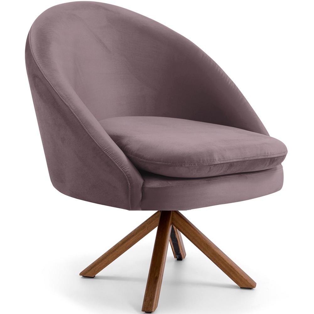 Kit 02 Poltronas Decorativa Base Giratória de Madeira Rafa D02 Veludo Rosê B-305 - Lyam Decor