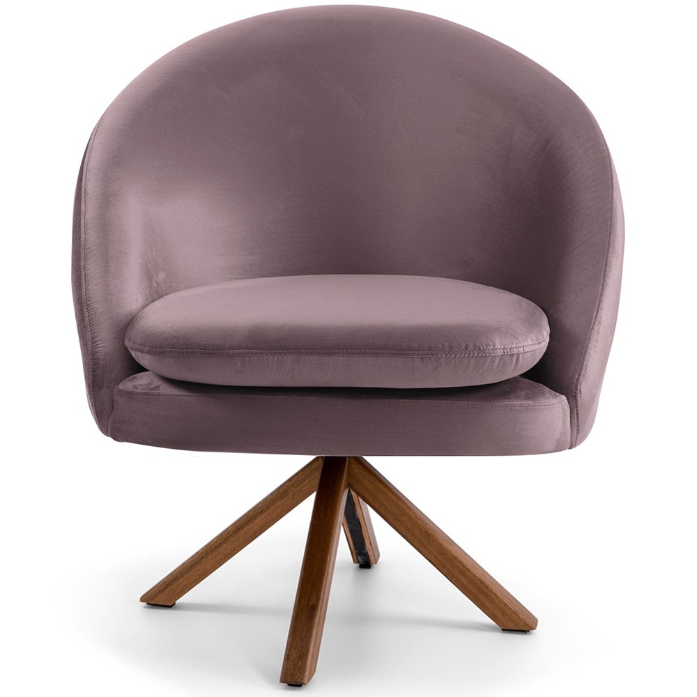 Kit 02 Poltronas Decorativa Base Giratória de Madeira Rafa D02 Veludo Rosê B-305 - Lyam Decor