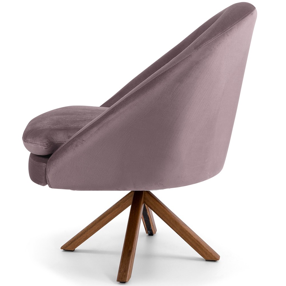 Kit 02 Poltronas Decorativa Base Giratória de Madeira Rafa D02 Veludo Rosê B-305 - Lyam Decor