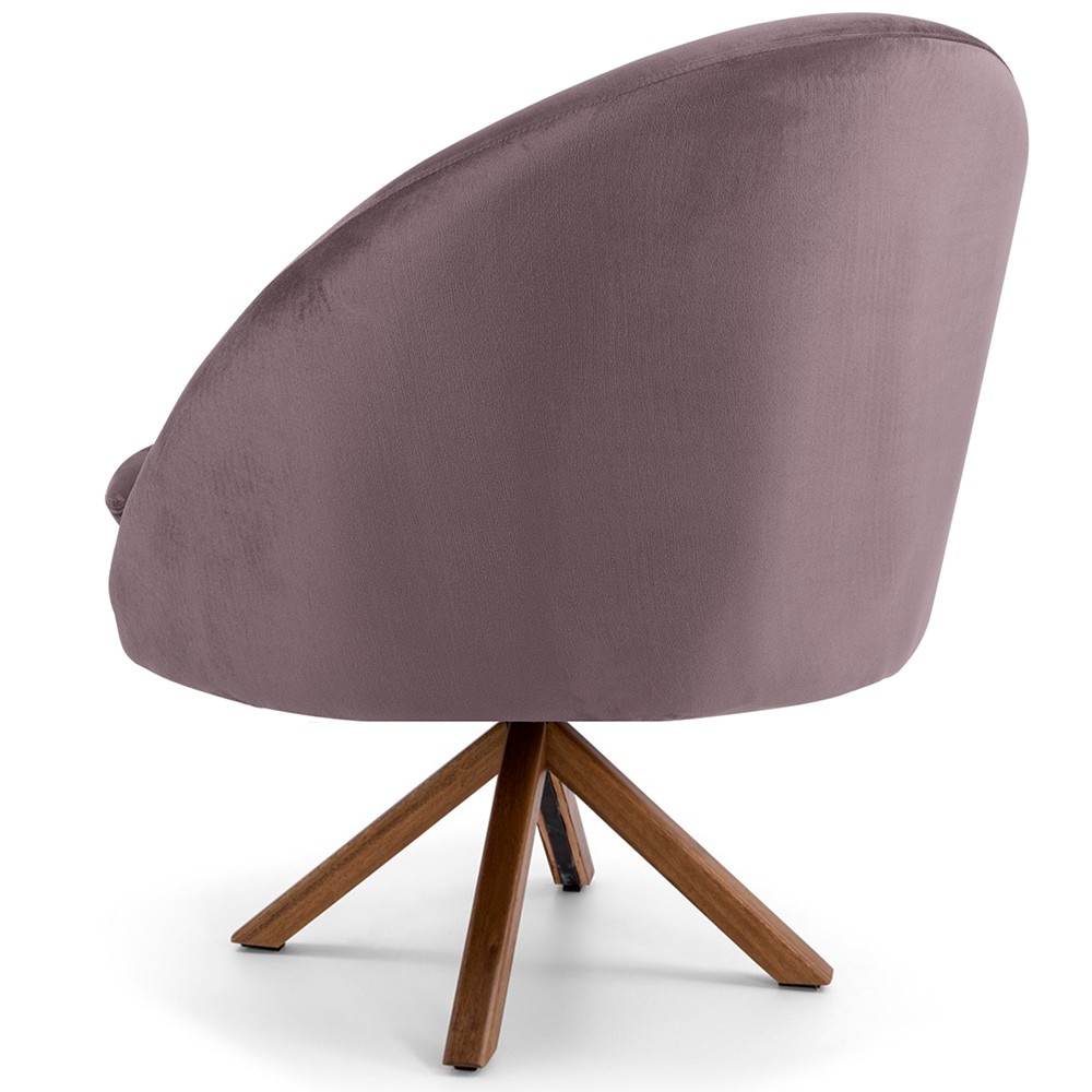 Kit 02 Poltronas Decorativa Base Giratória de Madeira Rafa D02 Veludo Rosê B-305 - Lyam Decor