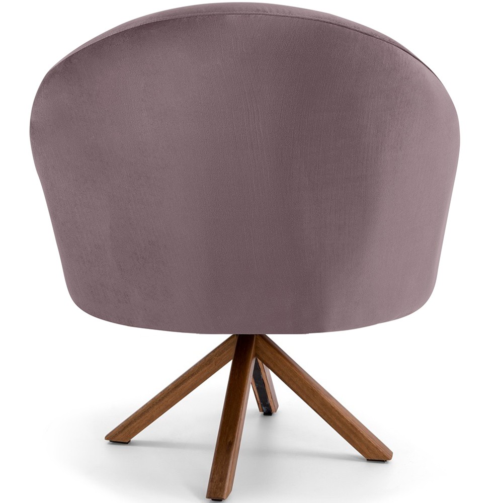 Kit 02 Poltronas Decorativa Base Giratória de Madeira Rafa D02 Veludo Rosê B-305 - Lyam Decor