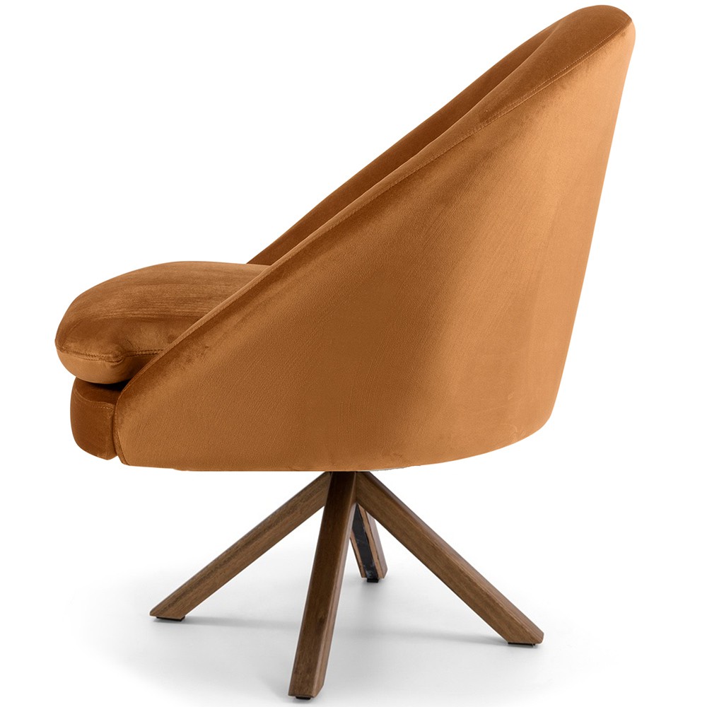Kit 02 Poltronas Decorativa Base Giratória de Madeira Rafa D02 Veludo Telha B-262 - Lyam Decor