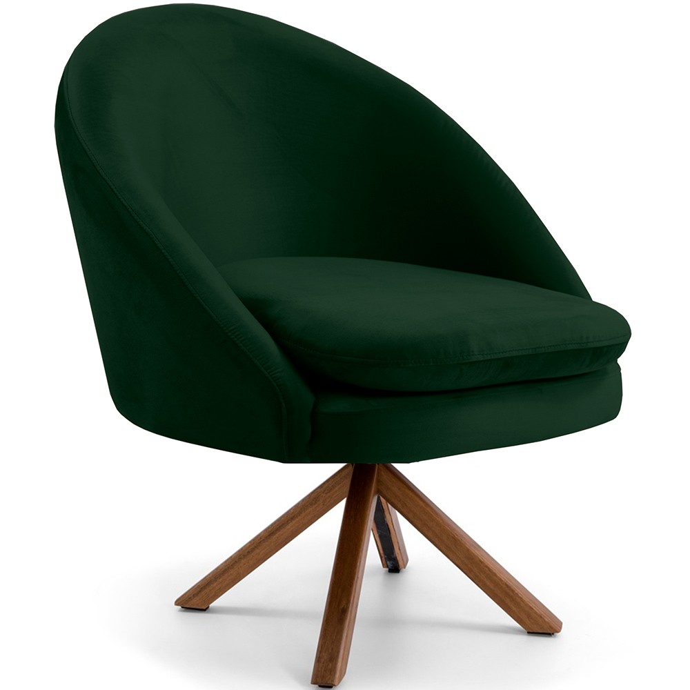 Kit 02 Poltronas Decorativa Base Giratória de Madeira Rafa D02 Veludo Verde B-303 - Lyam Decor