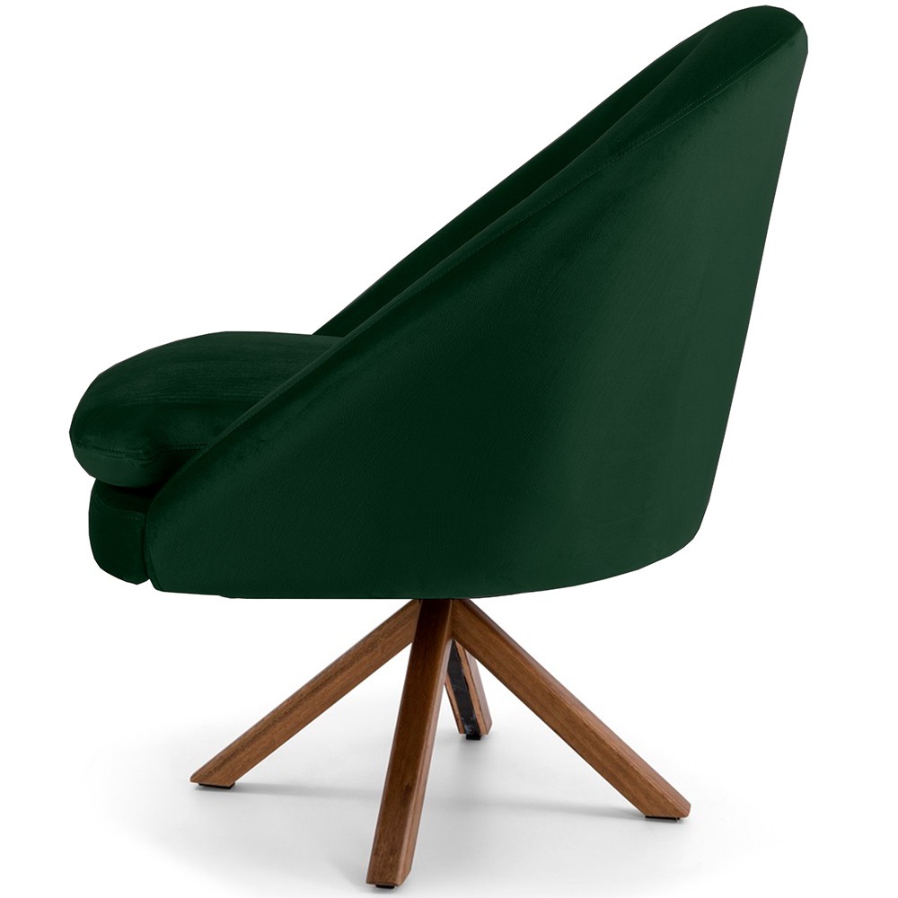 Kit 02 Poltronas Decorativa Base Giratória de Madeira Rafa D02 Veludo Verde B-303 - Lyam Decor