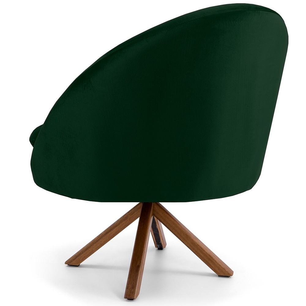 Kit 02 Poltronas Decorativa Base Giratória de Madeira Rafa D02 Veludo Verde B-303 - Lyam Decor