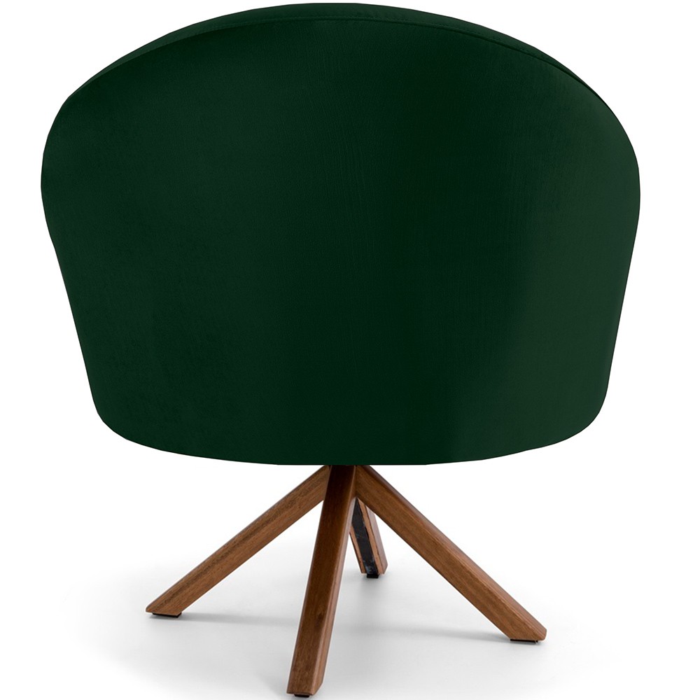 Kit 02 Poltronas Decorativa Base Giratória de Madeira Rafa D02 Veludo Verde B-303 - Lyam Decor