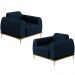 Kit 02 Poltronas Decorativa Base Madeira Pés D'Ouro Molino D02 Veludo Azul Oxford C-304 - Lyam Decor