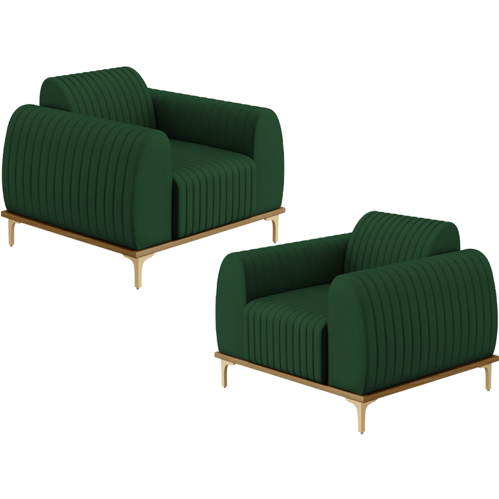 Kit 02 Poltronas Decorativa Base Madeira Pés D'Ouro Molino D02 Veludo Verde Musgo C-303 - Lyam Decor