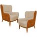 Kit 02 Poltronas Decorativa Base de Madeira Milena D02 Linho Bege C-129 Corano Marrom - Lyam Decor