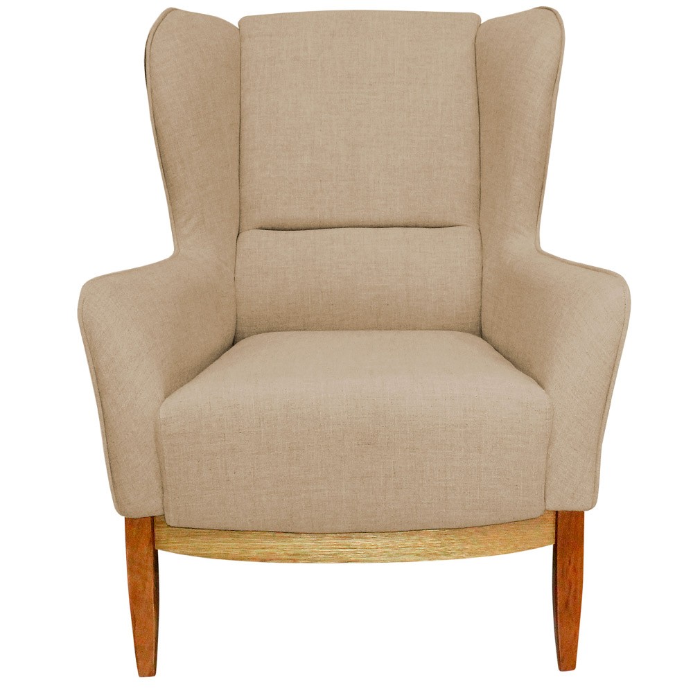 Kit 02 Poltronas Decorativa Base de Madeira Milena D02 Linho Bege C-129 Corano Marrom - Lyam Decor